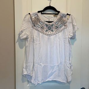 White embroidered cold shoulder top